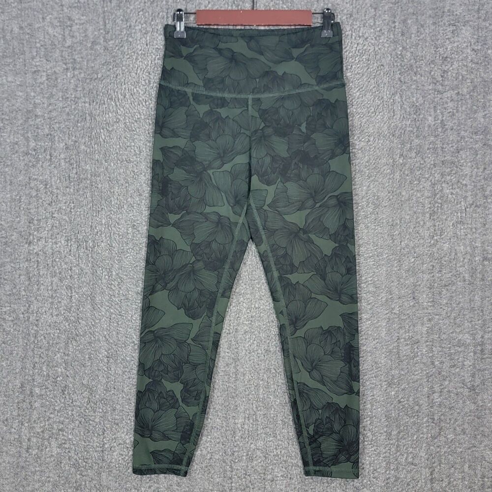 Balance Collection Leggings Womens Large Green Black Floral Watercolor BLL1126T